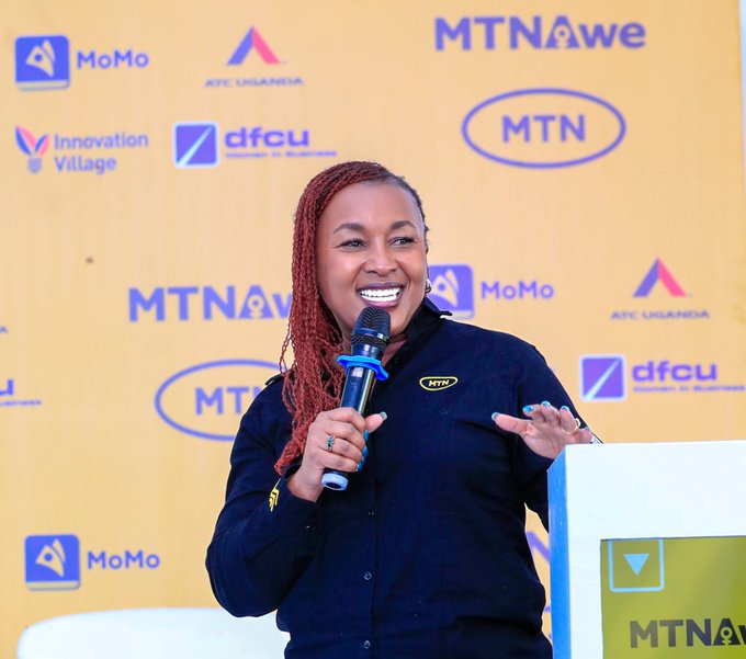 MTN Uganda CEO, Sylvia Mulinge, speaking to the audience during the launch of AWE phase II in Gulu.